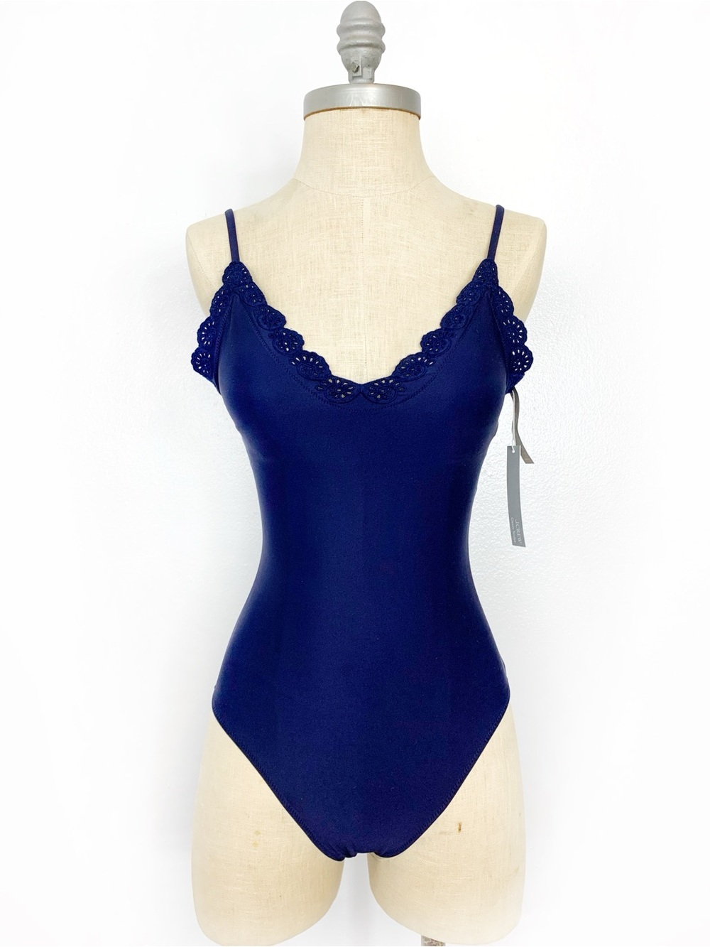 J. Crew Lana Eyelet One-Piece Swimsuit in Classic Sculpt Dark Ink 4 $168 NWT